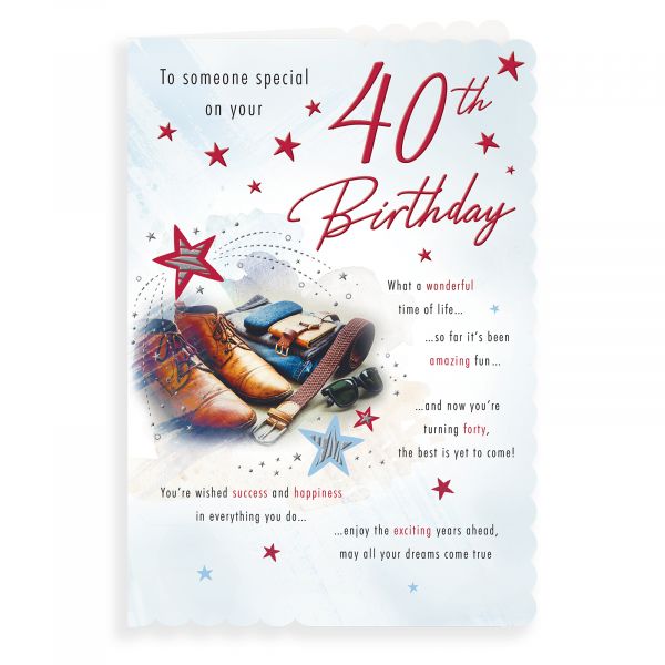 Birthday Card Age 40 M, Shoes Belt Glasses