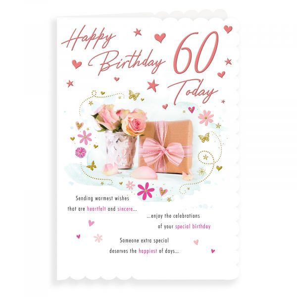 Birthday Card Age 60 F, Roses & Gifts