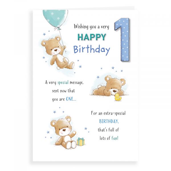 Birthday Card Age 1 M, Bear With Balloon