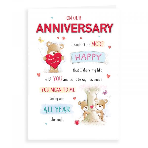 Anniversary Card Our, Bear With Heart & Tree Trunk