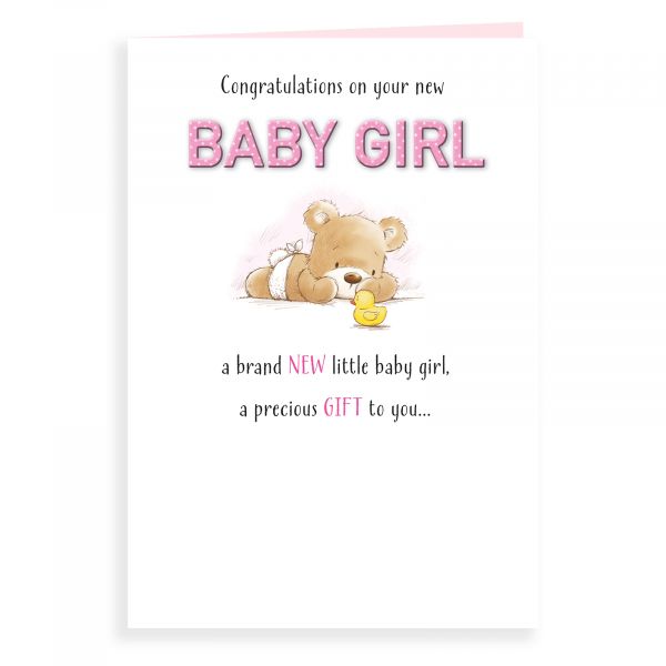 Baby Card Baby Girl, Bear And Duck