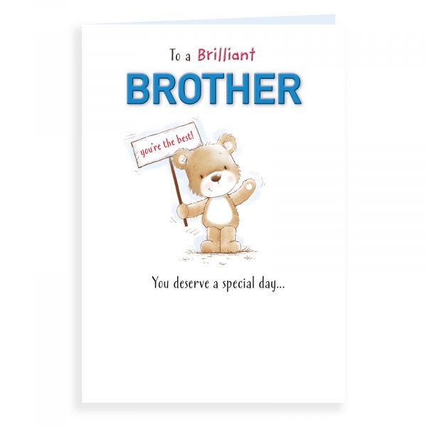 Birthday Card Brother, Bear Holding Banner