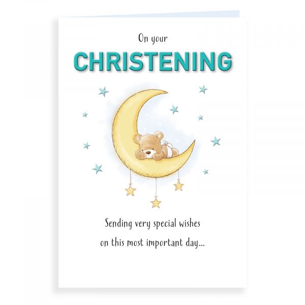 Christening Card, Bear On Sun Mobile