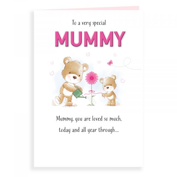 Birthday Card Mummy, Bear Watering Flower