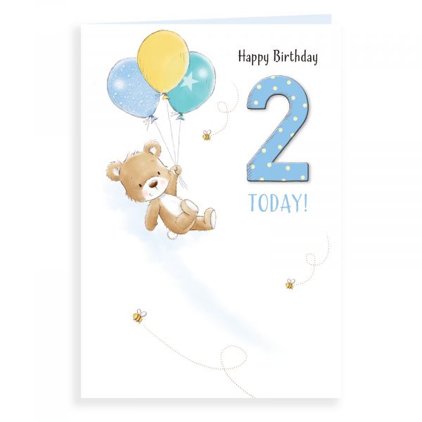 Birthday Card Age 2 M, Bear And Balloons