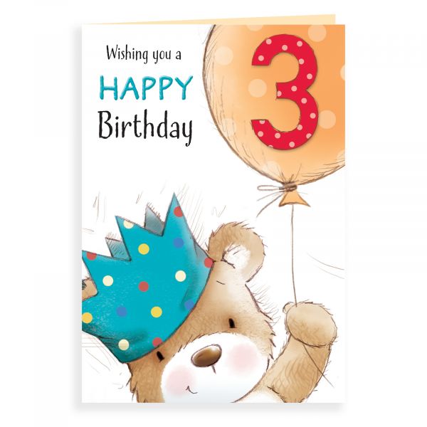 Birthday Card Age 3 , Bear With Big Balloon