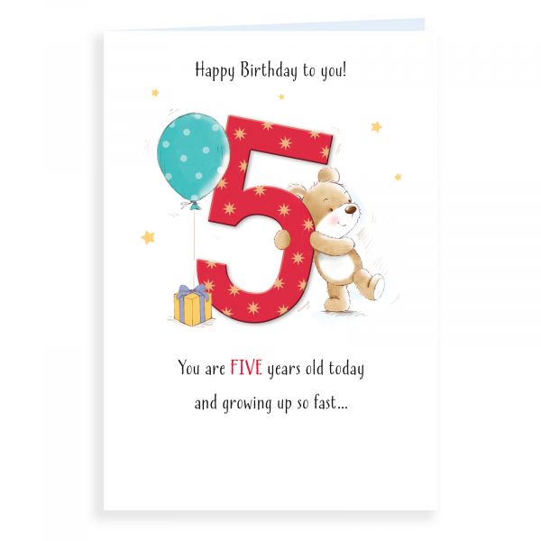 Birthday Card Age 5 , Bear Holding Number
