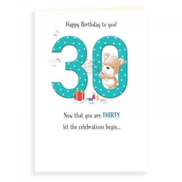 Birthday Card Age 30, Bear And Popper