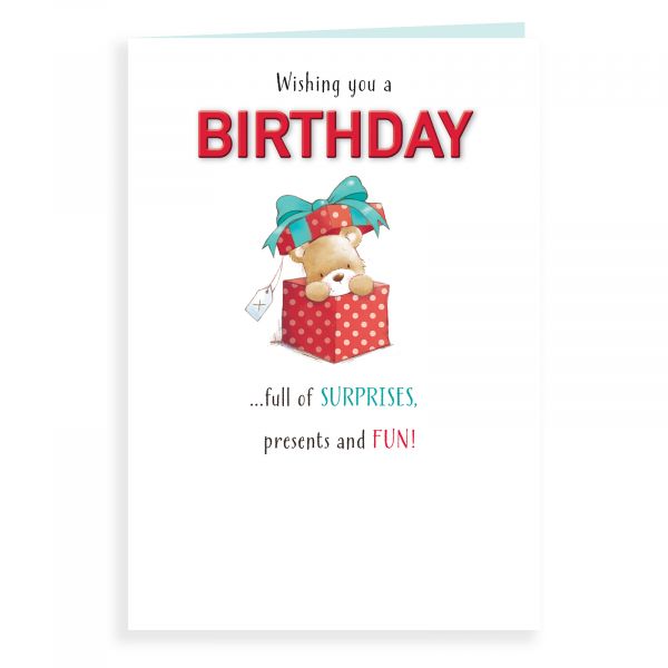 Birthday Card Open, Bear In A Giftbox