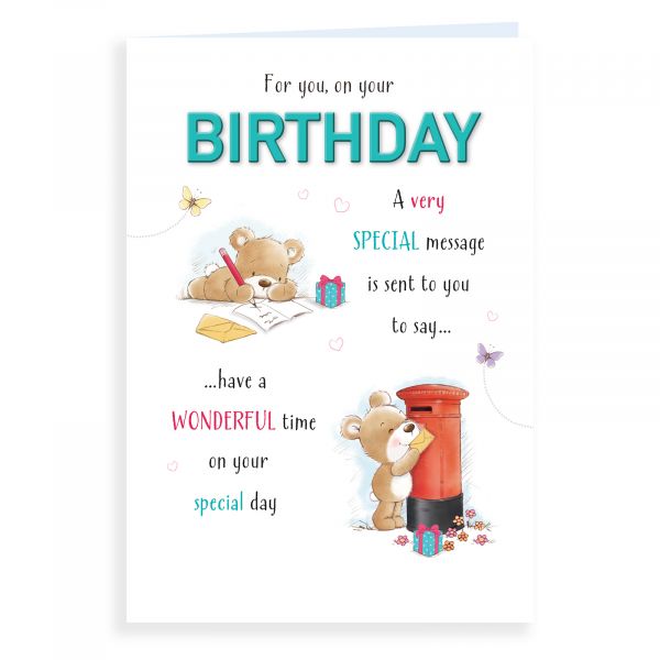 Birthday Card Open, Bear Writing & Postbox