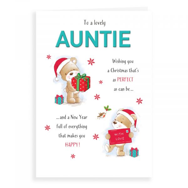 Christmas Card Auntie, Parcel & Envelope Bears