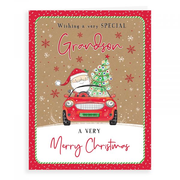 Christmas Card Grandson, Santa In  A Car