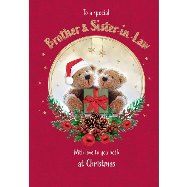 Christmas Card Brother & Sister In Law, 2 Teddies
