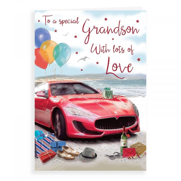 Birthday Card Grandson, Red Sports Car