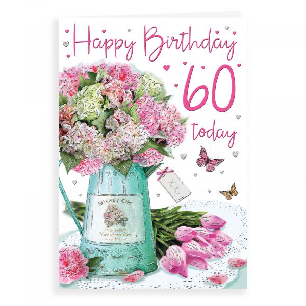 Birthday Card Age 60 F, Flowers In A Jug