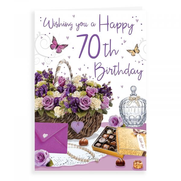 Birthday Card Age 70 F, Basket Of Flowers