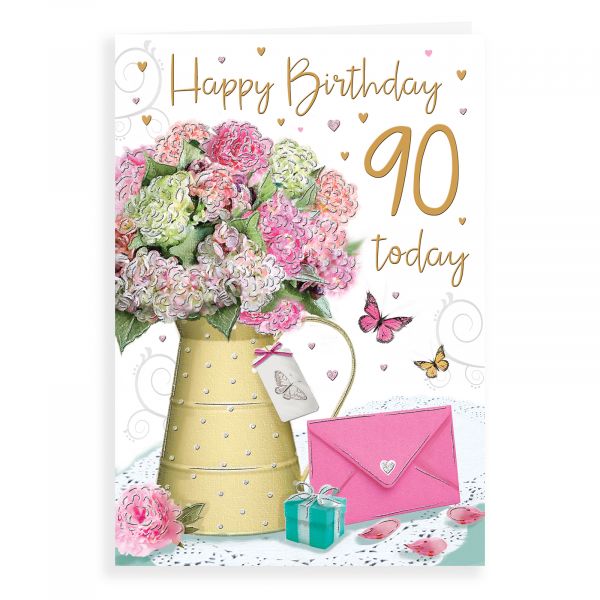 Birthday Card Age 90 F, Flowers In A Jug