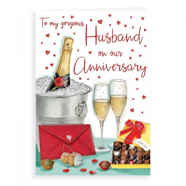 Anniversary Card Husband, Champagne Bucket