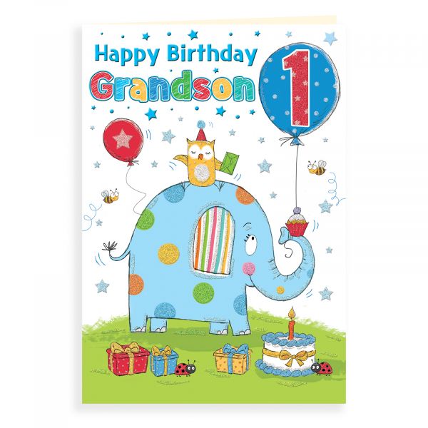 Birthday Card Age 1 Grandson, Elephant