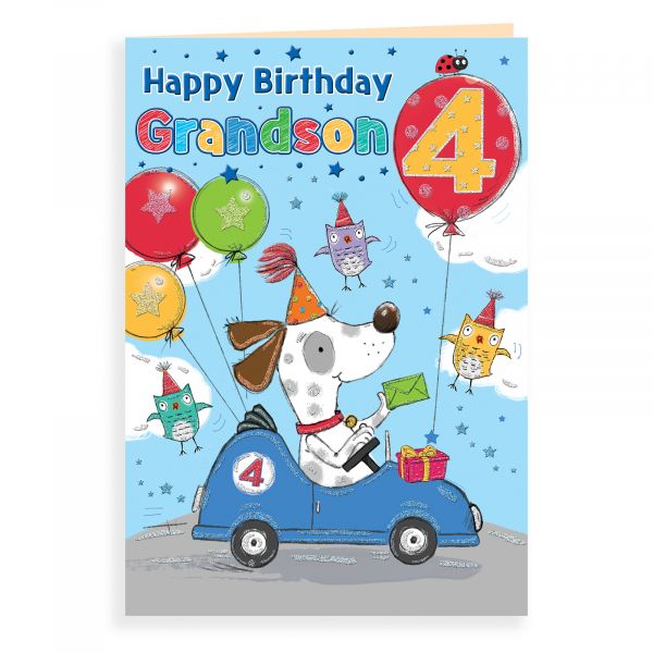 Birthday Card Age 4 Grandson, Dog In Car