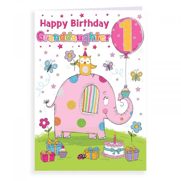 Birthday Card Age 1 Granddaughter, Elephant