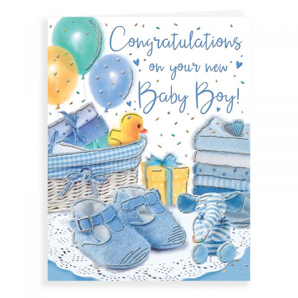 Baby Card Baby Boy, Booties & Teddy