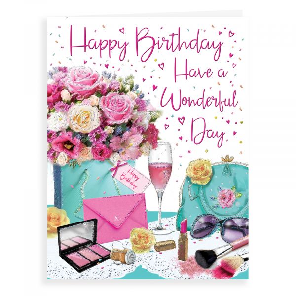 Birthday Card Open Female, Flowers Makeup
