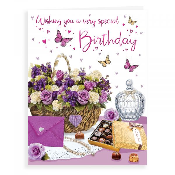 Birthday Card Open Female, Flower Basket