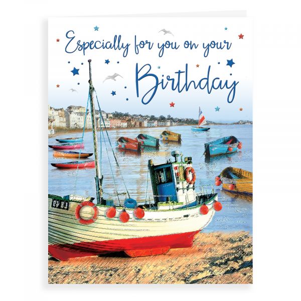 Birthday Card Open Male, Boat Scene
