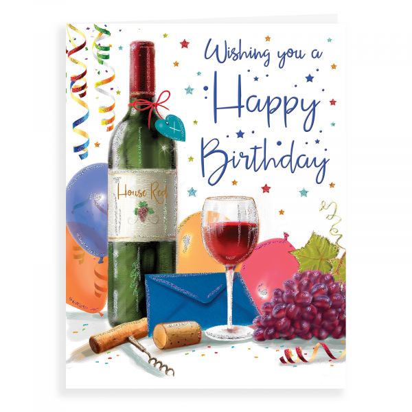 Birthday Card Open Male, Red Wine