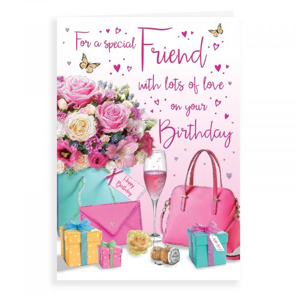 Birthday Card Friend, Flowers, Handbag …