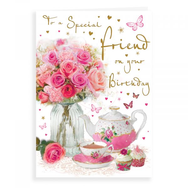 Birthday Card Friend, Roses And Tea