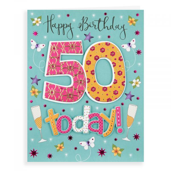 Birthday Card Age 50 F, Champagne Pizzaz