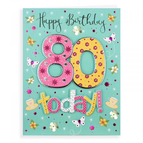 Birthday Card Age 80 F, Teacups