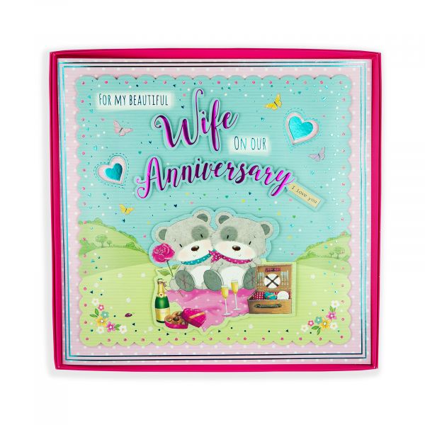 Birthday Boxed Card Anniversary Wife, Bear Couple Picnic