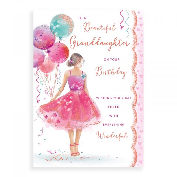 Birthday Card Granddaughter, Girl With Balloons