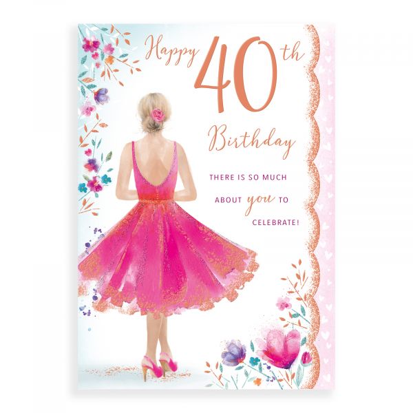 Birthday Card Age 40 F, Girl In A Dress