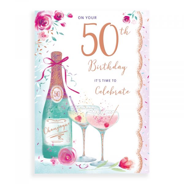 Birthday Card Age 50 F, Champagne Panache