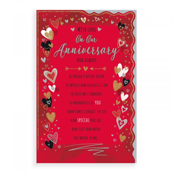 Anniversary Card Our, Hearts On Red