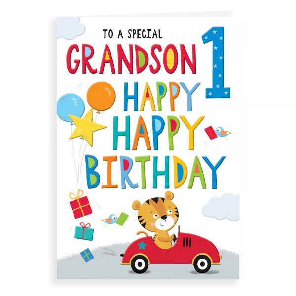 Birthday Card Age 1 Grandson, Tiger In Car