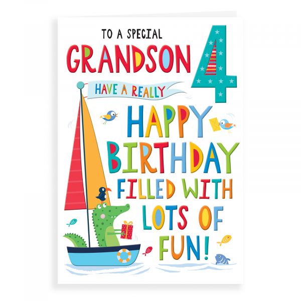 Birthday Card Age 4 Grandson, Croc In A Boat