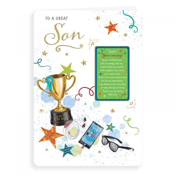 Birthday Card Son, Trophy & Phone