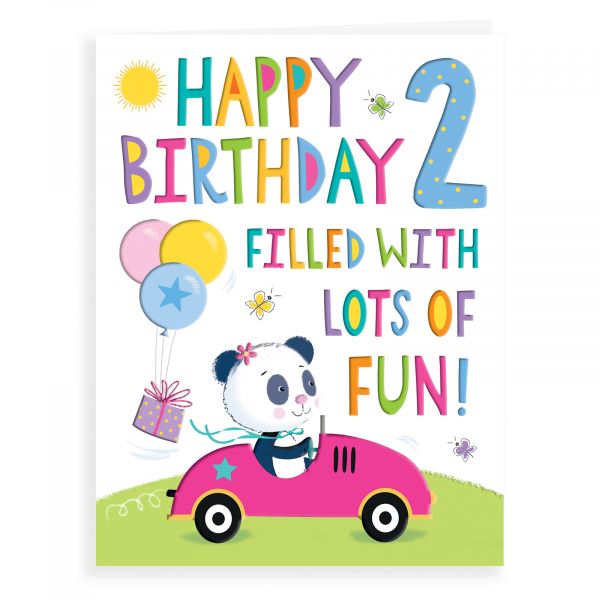 Birthday Card Age 2 F, Panda In Car