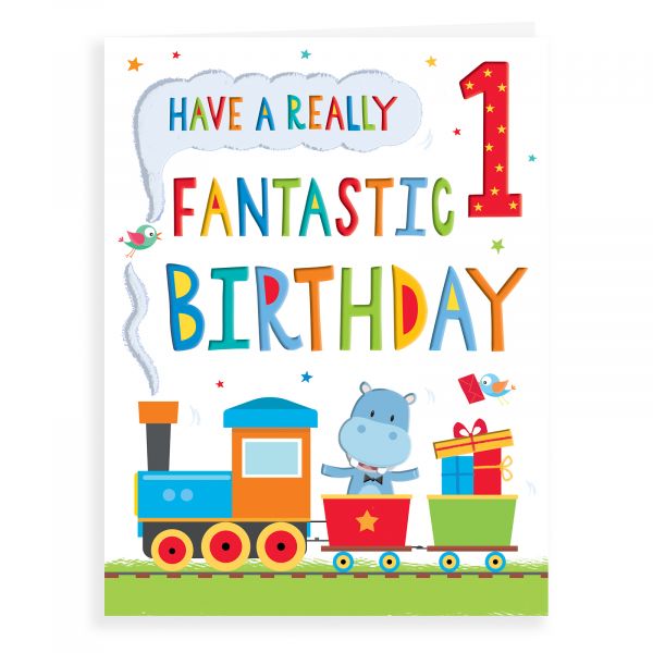Birthday Card Age 1 M, Hippo In Train