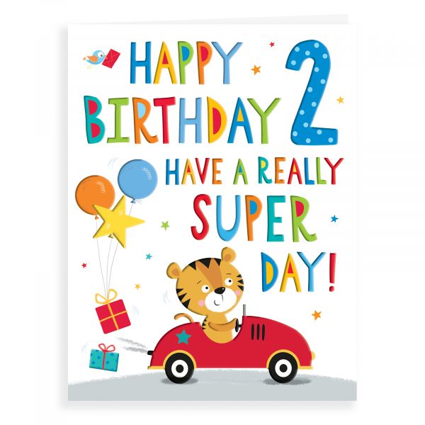 Birthday Card Age 2 M, Tiger In Car