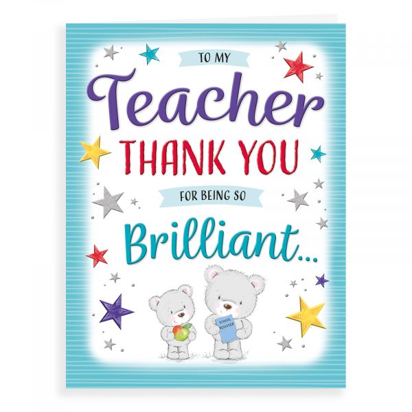 Thank You Card Teacher, Bear Giving Apple
