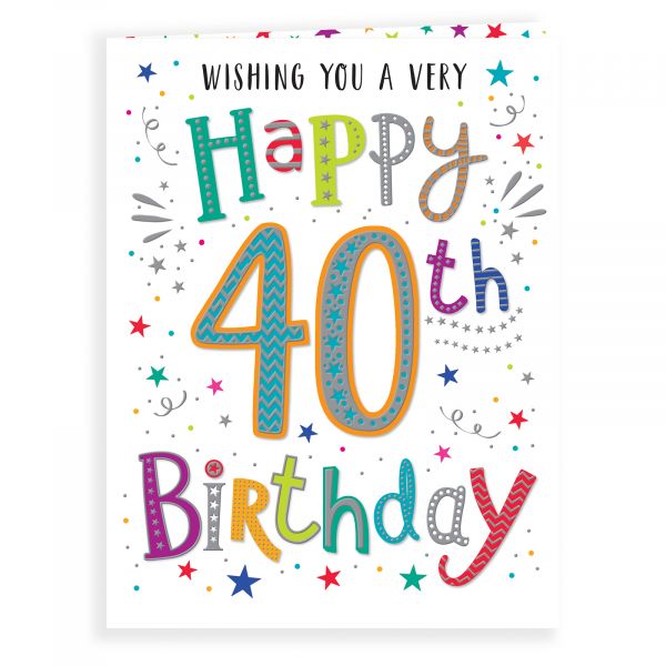 Birthday Card Age 40, Colourful Text