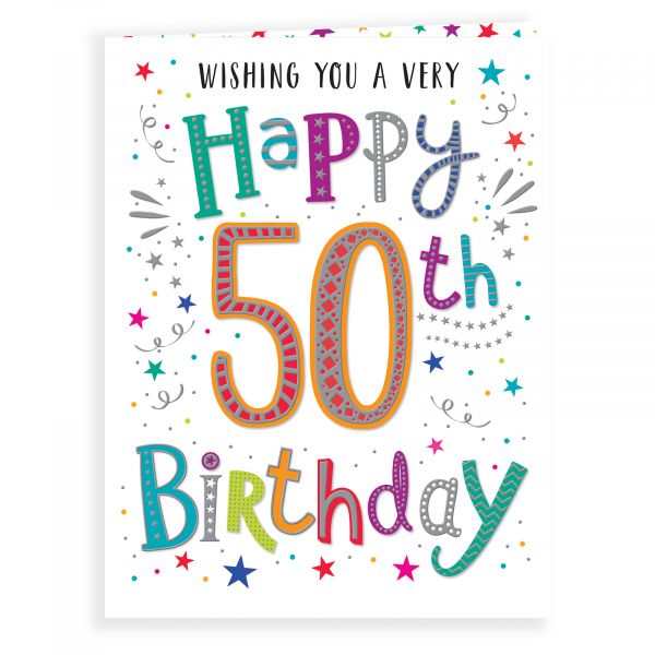 Birthday Card Age 50, Colourful Text