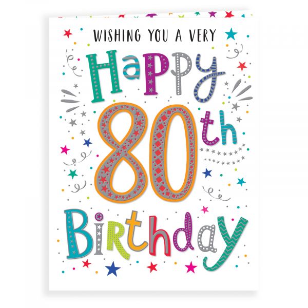 Birthday Card Age 80, Colourful Text