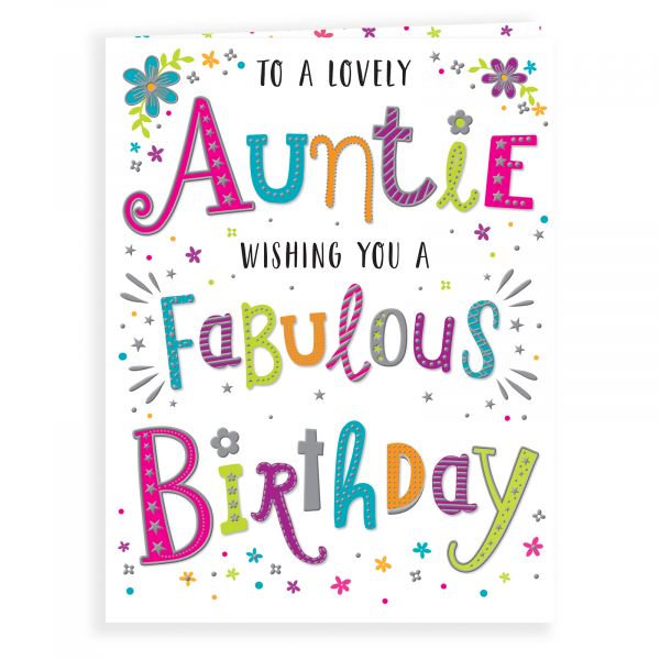 Birthday Card Auntie, Colourful Text